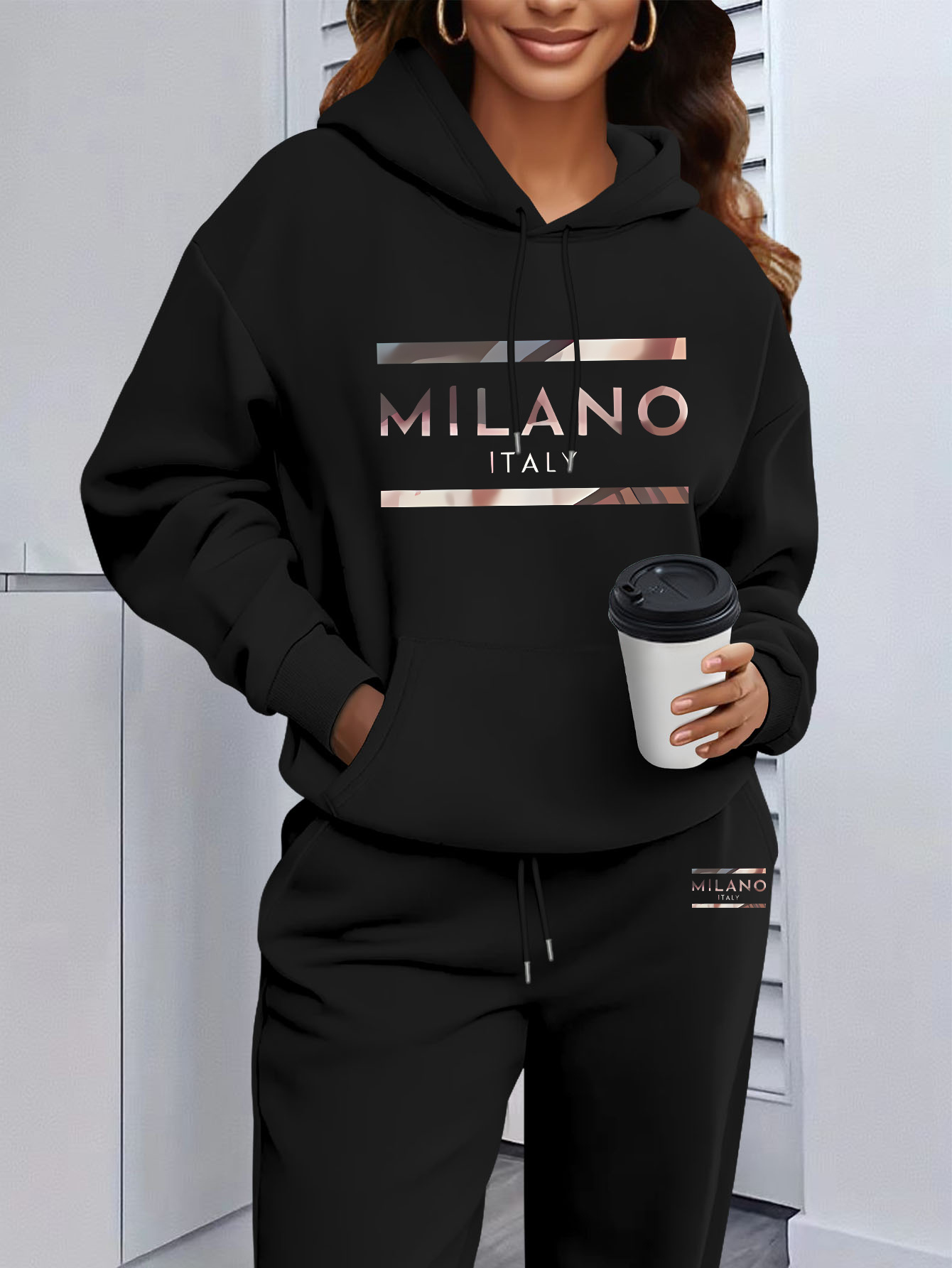 Winter Clothing For Women - بدلة سويت شيرت نسائية مطبوعة بغطاء